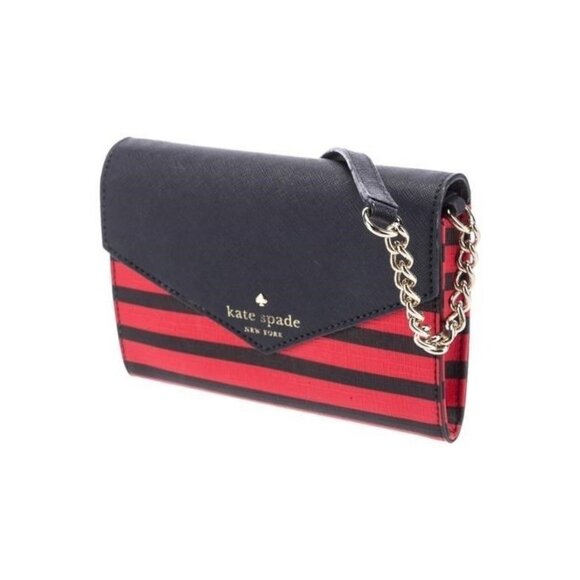 Kate Spade Red & Black Striped Crossbody Bag With Chain Strap - Picture 2 of 5